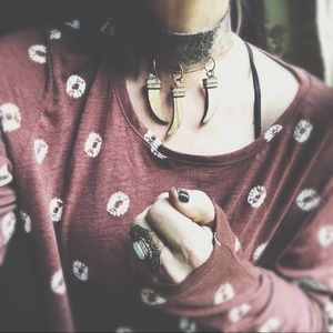 OOAK Artisan Made Dip Dye Italian Leather & Metal Horn Necklace Set